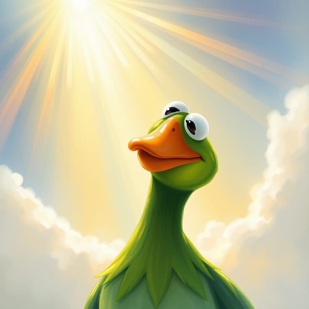 Muppet Duck Resembling Kermit in Heavenly Sunshine