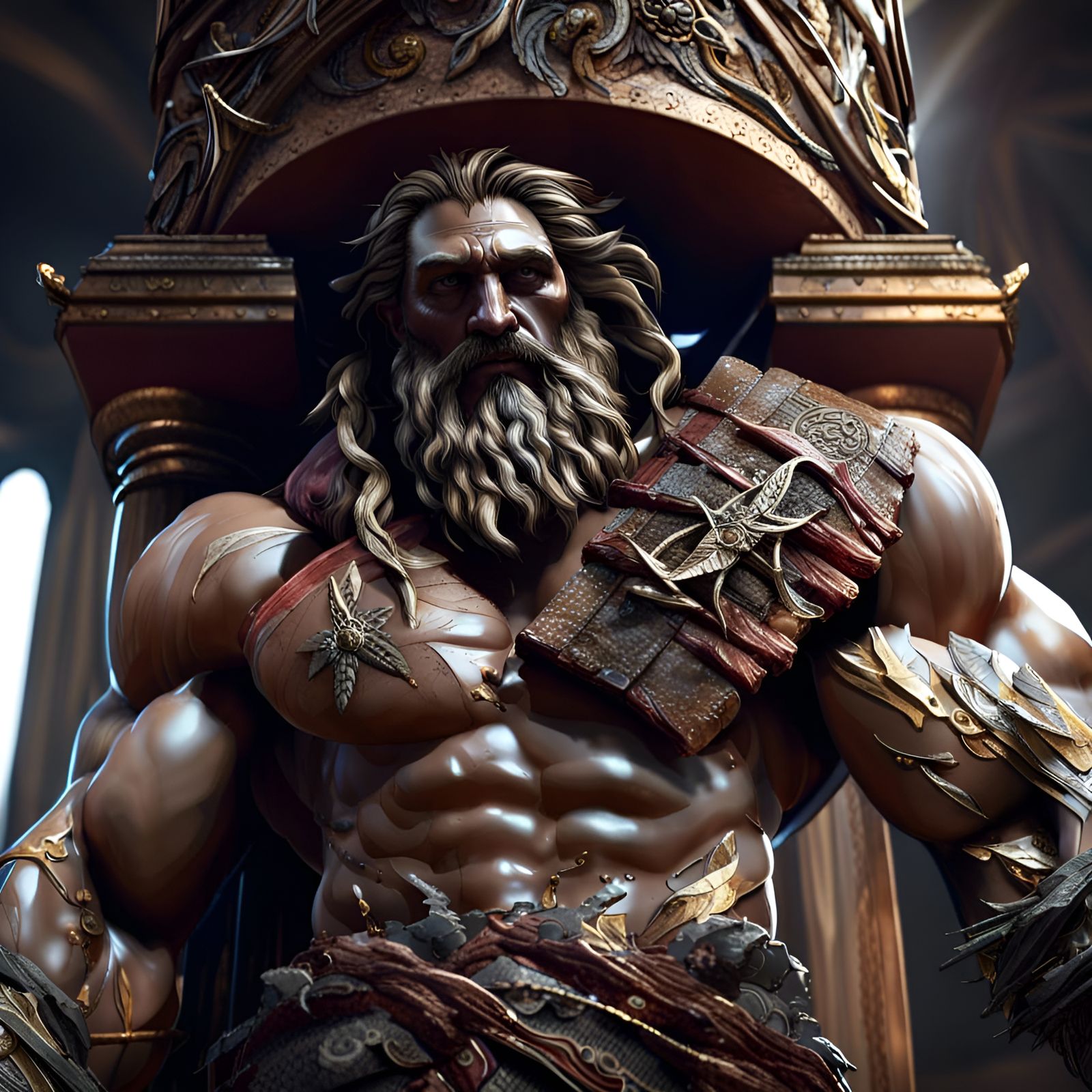 Samson Breaking Pillars: Hyperrealistic 3D Render