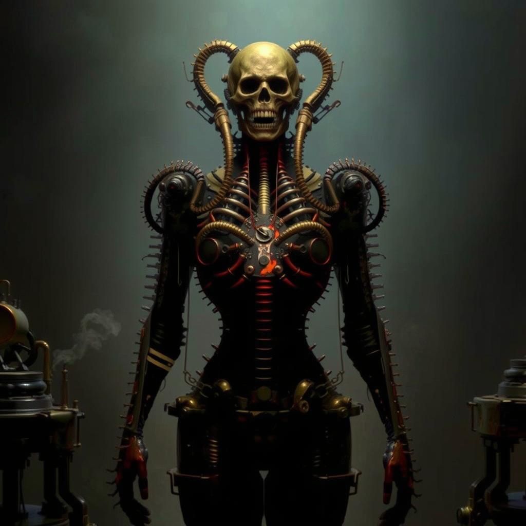 Biomechanical Hellscape: A Dark Steampunk Nightmare