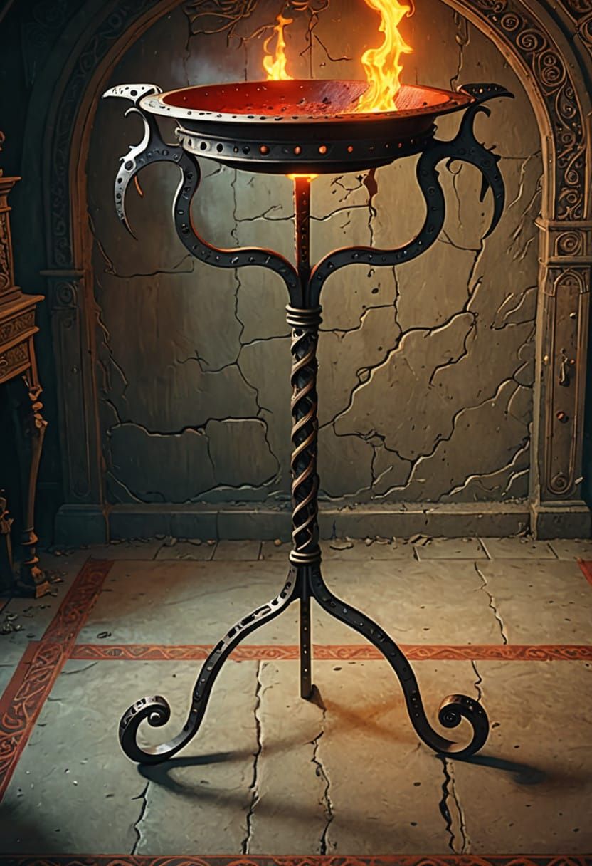 Draconic Brazier Flames in Dark Fantasy Chamber