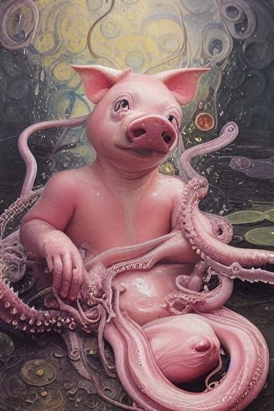 Eldritch Tentacle Piglet in Grotesque Style