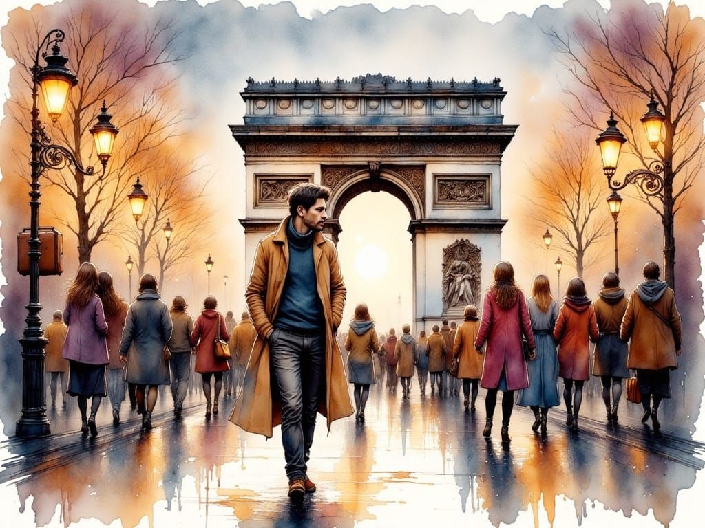 Man Lost in Thought on Parisian Streets, New Year's Eve 1999