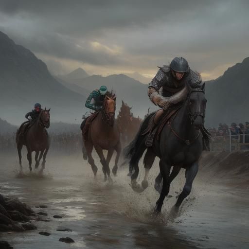 Horses Race at Modern Steeplechase: Hyperrealistic Digital A...