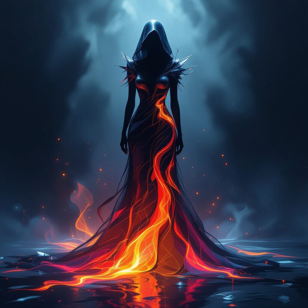 Shadowy Figure in Molten Glass Abstract Dress