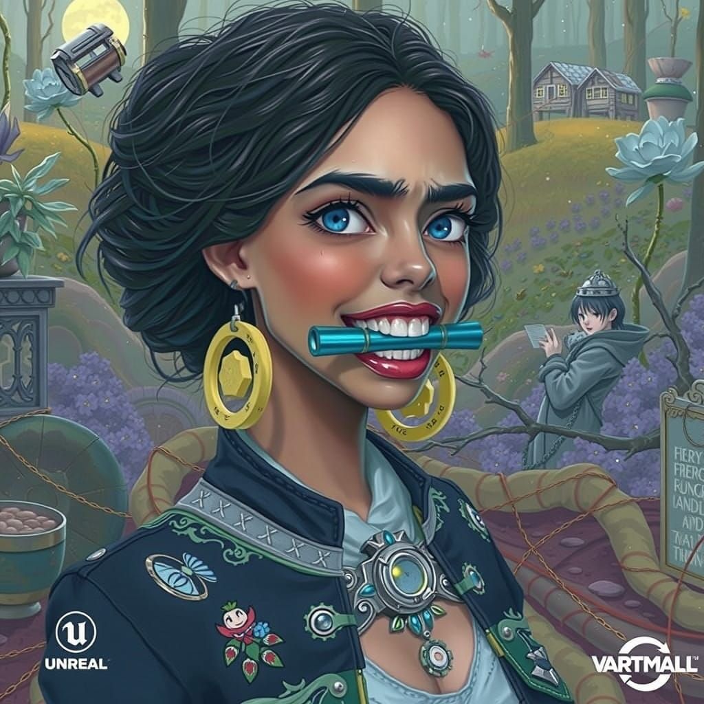 Fantasy Forest Scene with Frustrated Young Woman