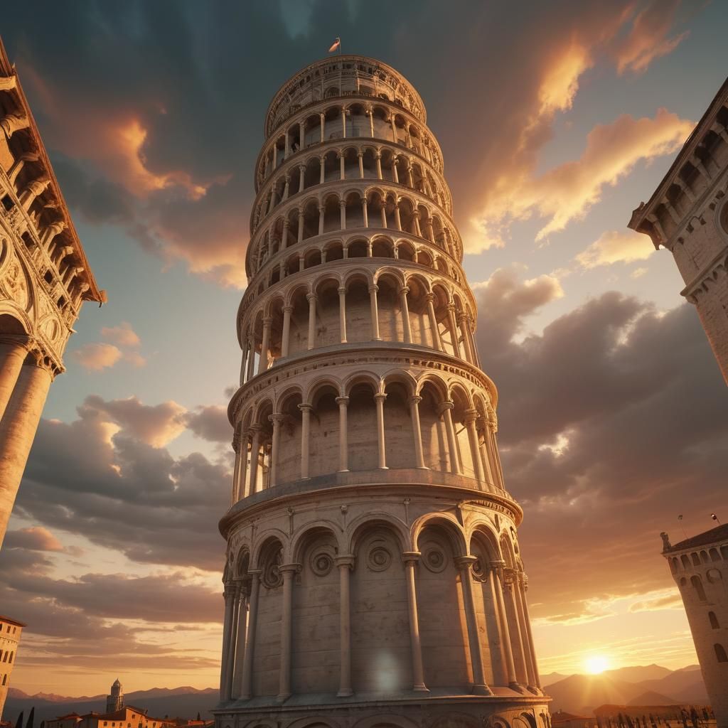 Tower of Pisa String Art in Digital Painting Style