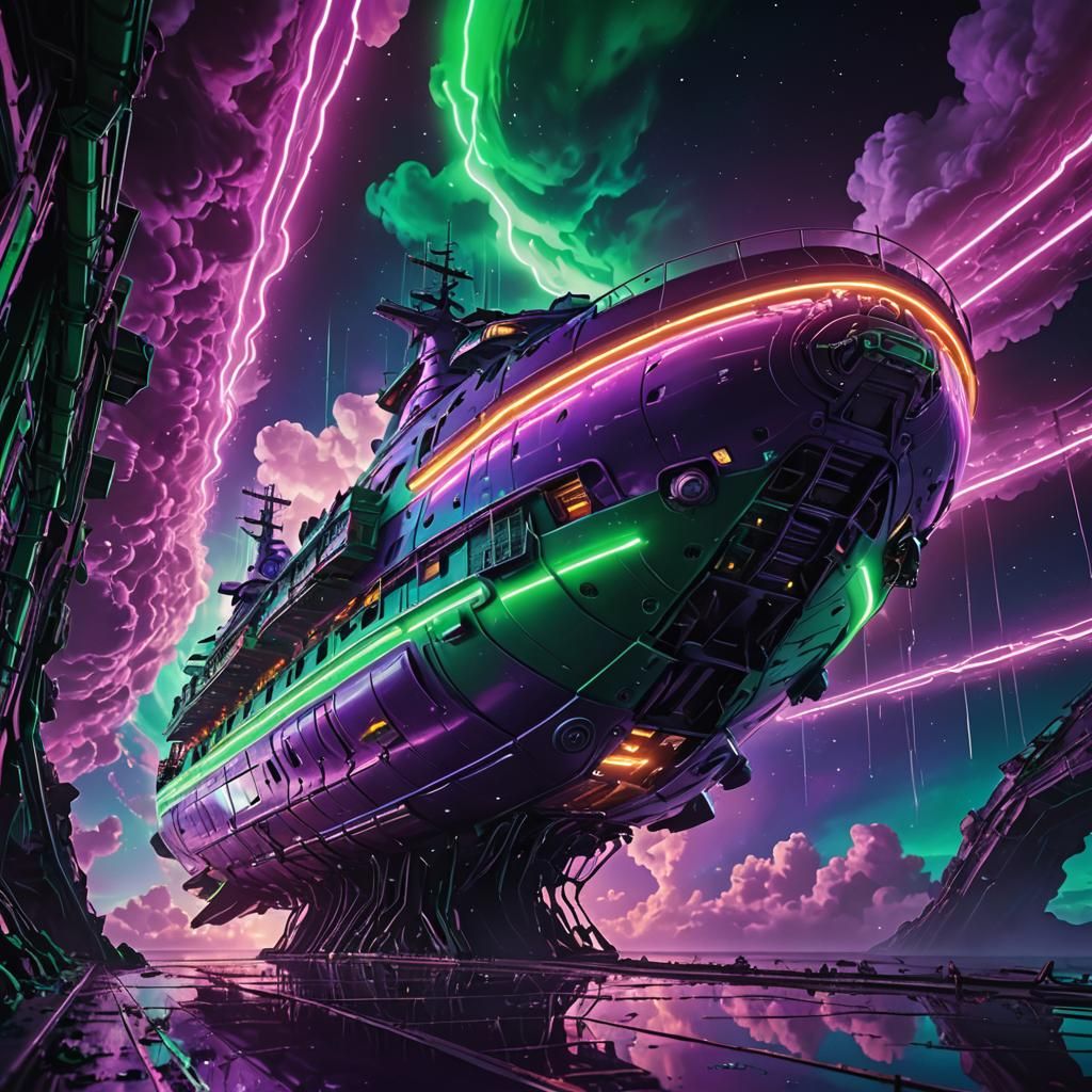 Surreal Spaceship Bending Space-Time in Digital Art