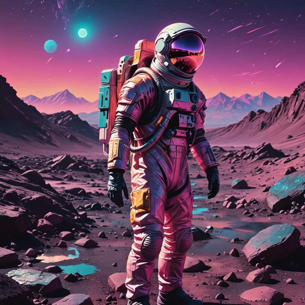 Astronaut on Alien Planet in Synthwave Retro-Futurism