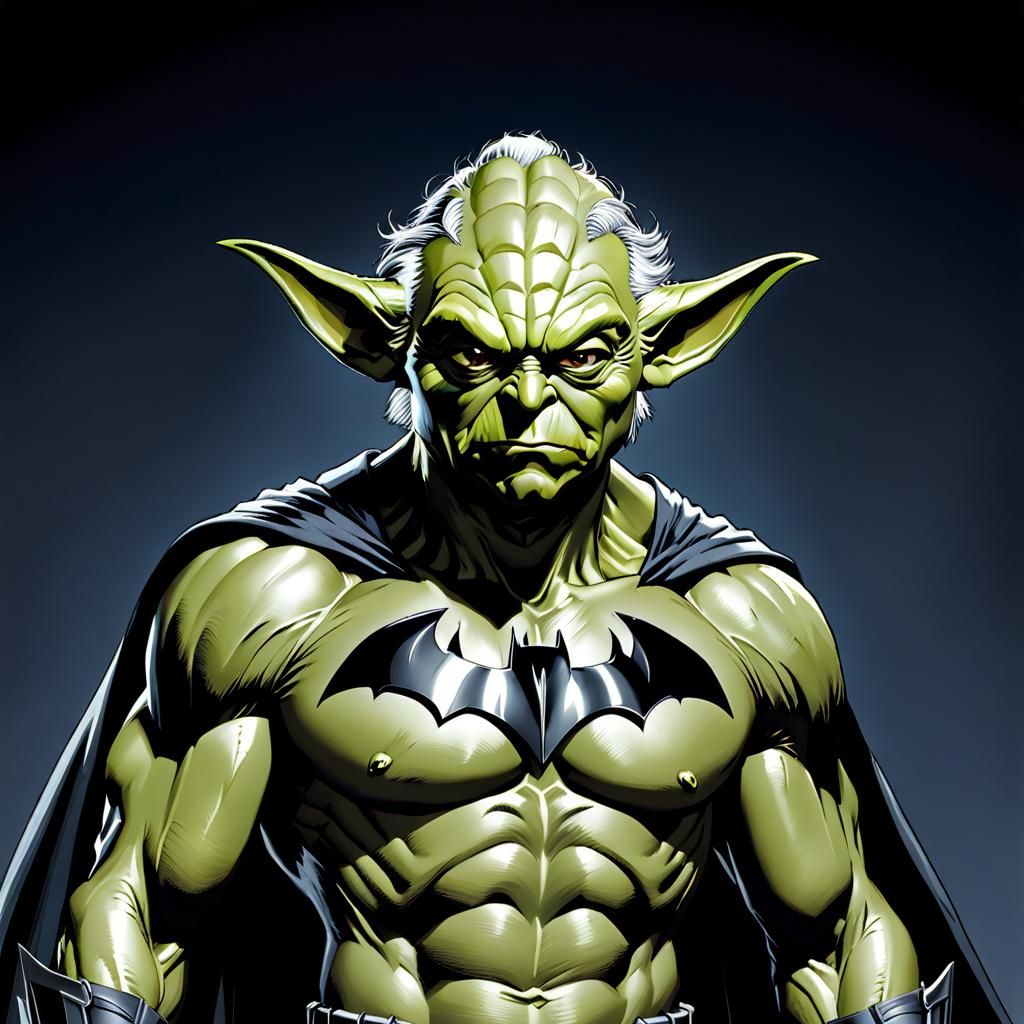 Yoda Fuses with Batman in Comic Book Style