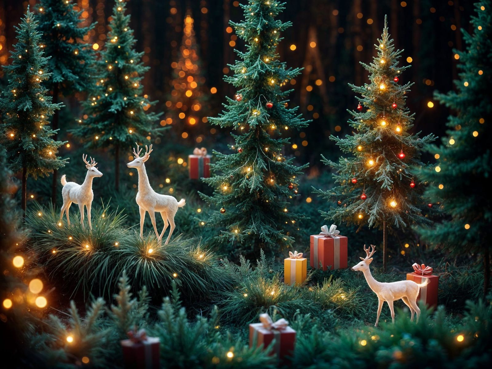 Festive Winter Holiday Forest with Glowing Lights