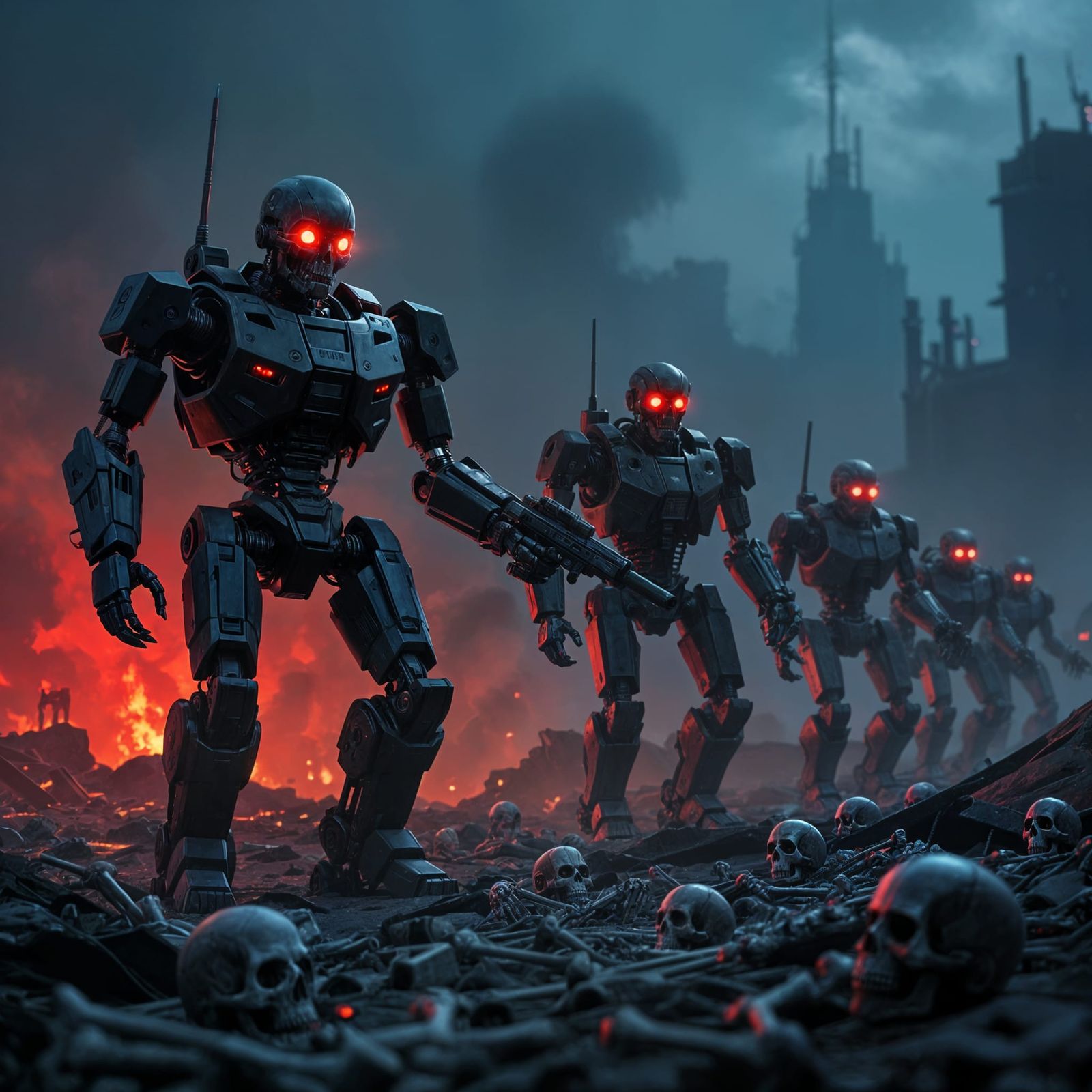 AI Demonic Robots with Red Eyes Conquer Humanity