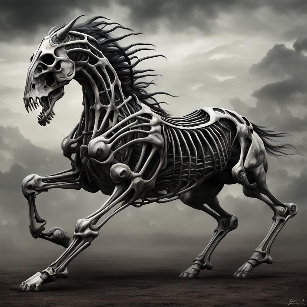 Skeletal Horse in HR Giger Style