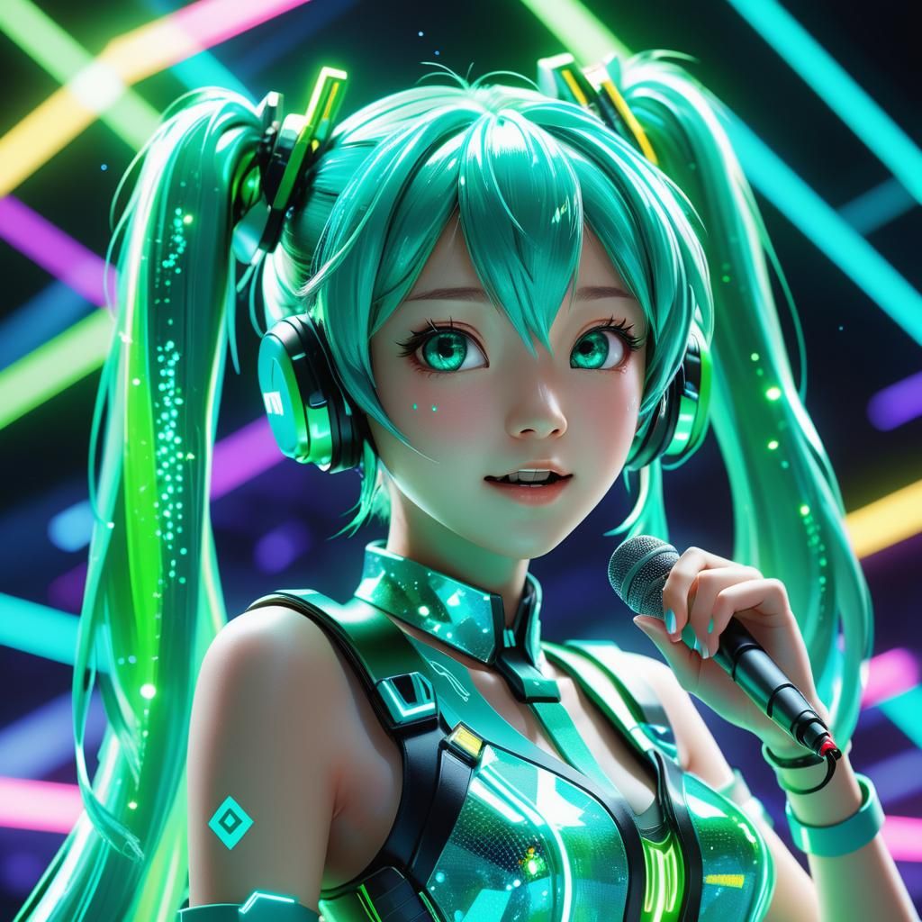 Hatsune Miku on Stage in Sci-Fi 3D Art
