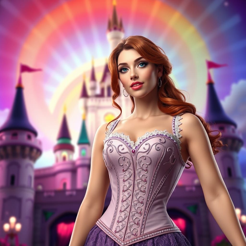 Confident Fantasy Woman in Vibrant Castle Setting