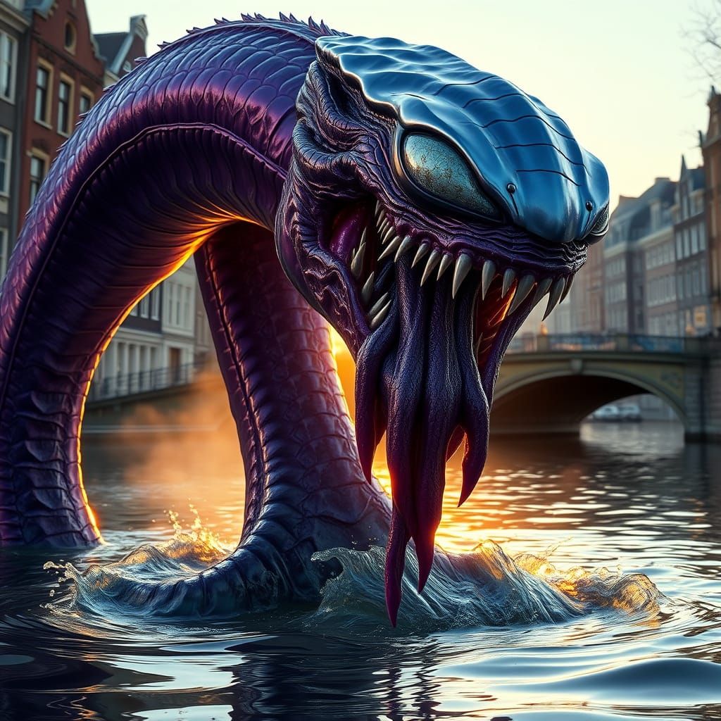 Glowing Purple Symbiote Rises from Amsterdam Canal