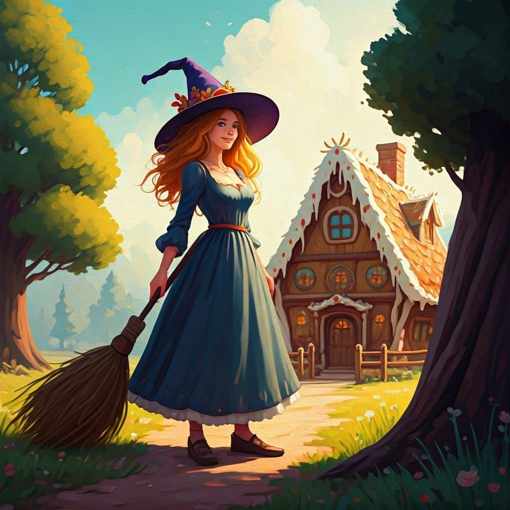 Gingerbread Witch's Ranch: An Impasto Gouache Masterpiece