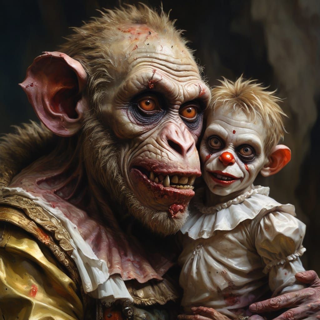 Zombie Monkey Clown Madonna: Oil Painting by Gurney