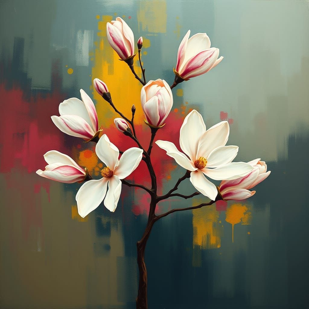 Vibrant Abstract Magnolia in Soft Rothko Colors