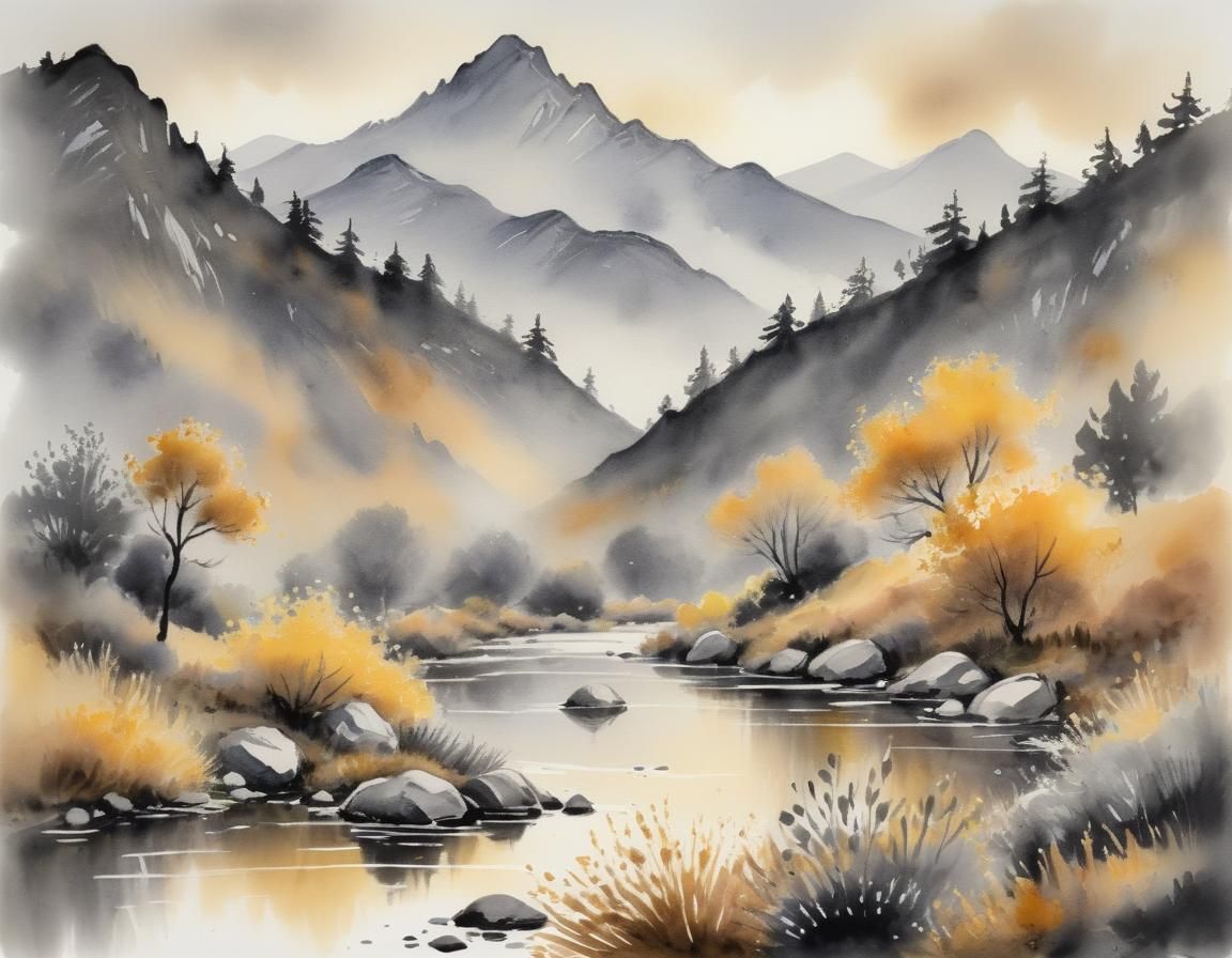 Idyllic Mountain Landscape in Impressionist Style