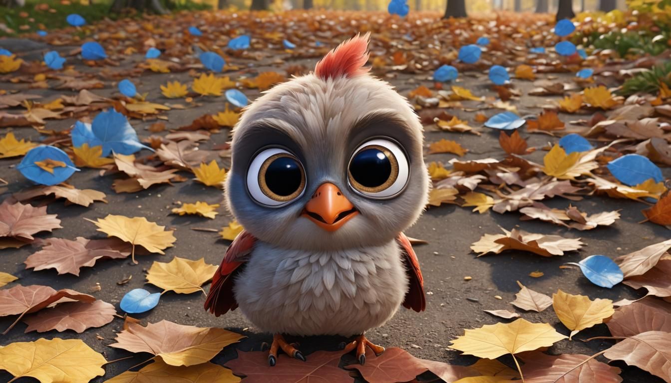 Adorable Fluffy Bird Portrait in Pixar Cartoon Style