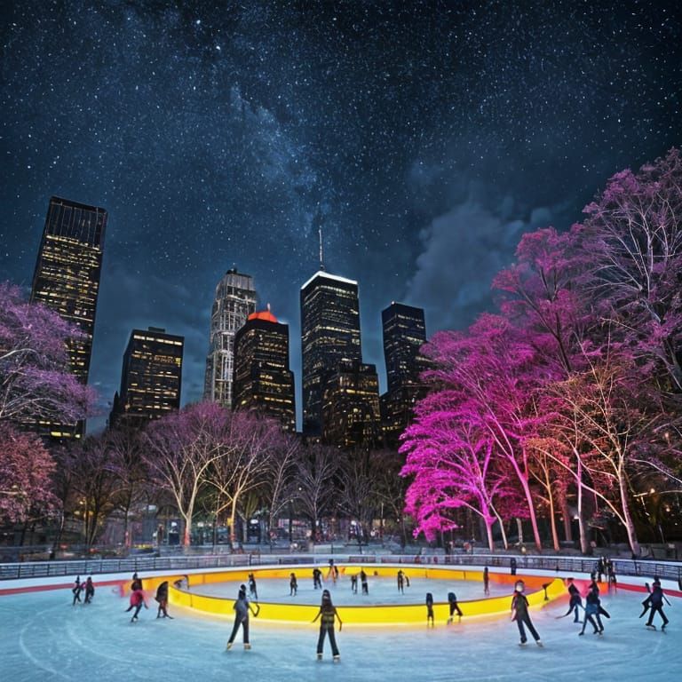 Winter Wonderland in Central Park's Ice Rink at Night