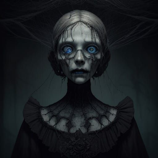 Hauntingly Beautiful Porcelain Doll in Flickering Candleligh...