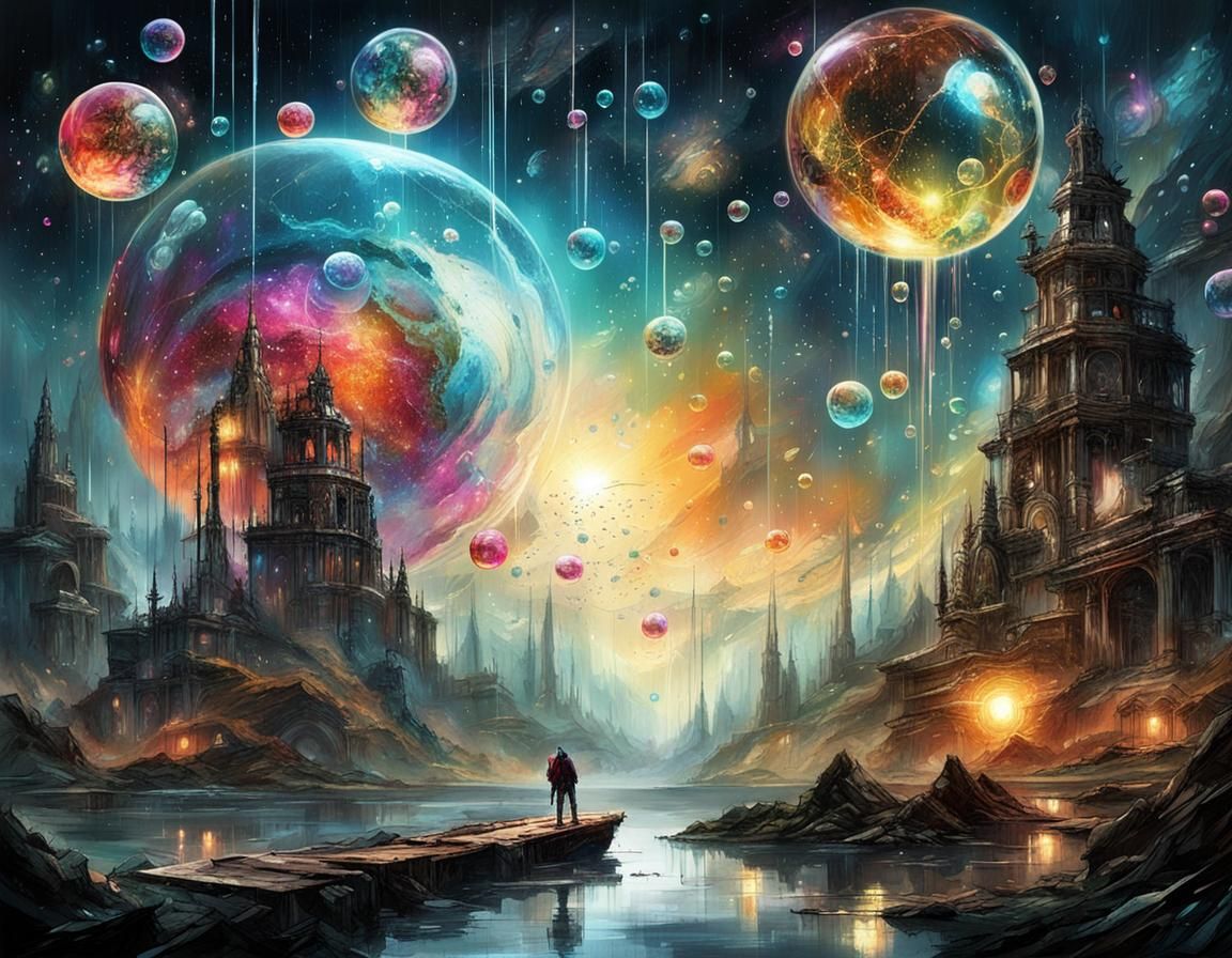 Intricate Sci-Fi World with Stars and Magic