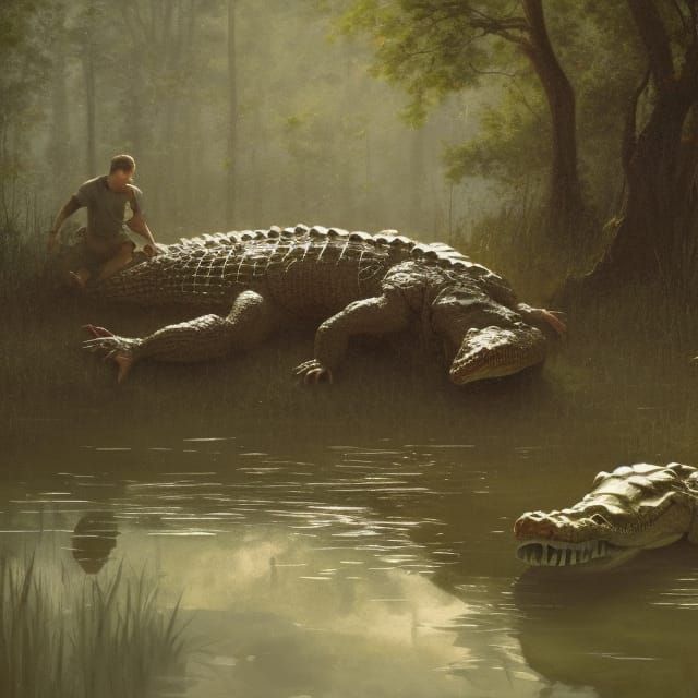 Alligator Attack in Swamp: Hyperrealistic Concept Art