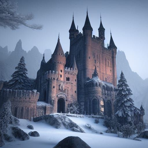 Majestic Gothic Castle in Moonlight, Detailed Digital Art
