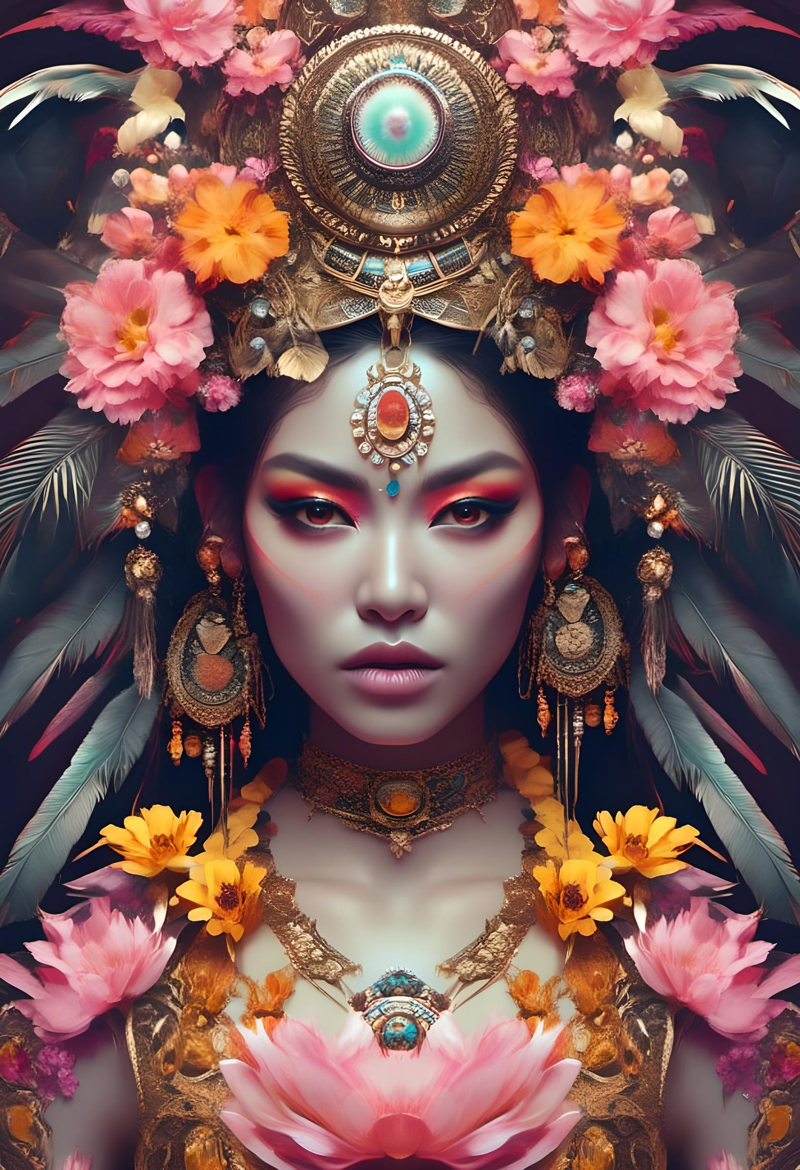 Aztec Flower Goddess with Glowing Skin