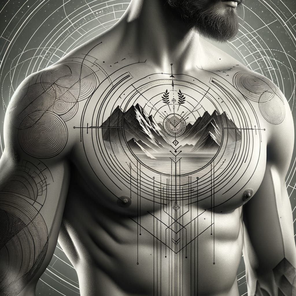 Geometric Mountain Tattoo Design on Shoulder