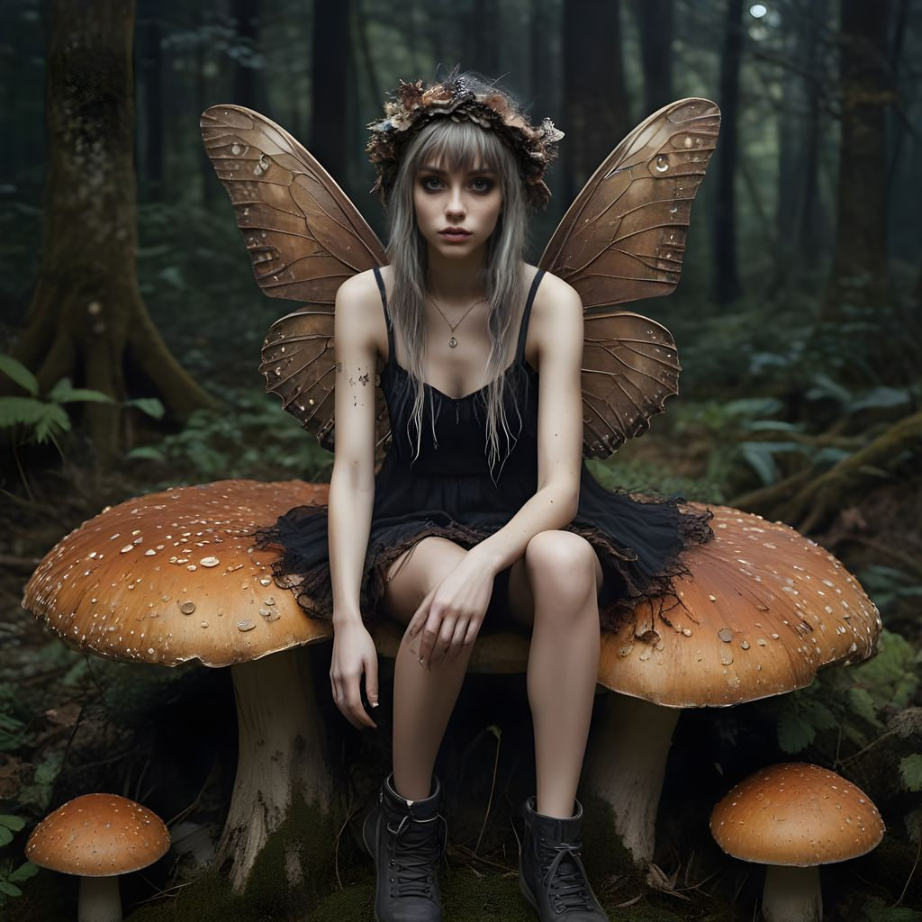 Earthy Forestpunk Emo Fairy in Hyperreal Style