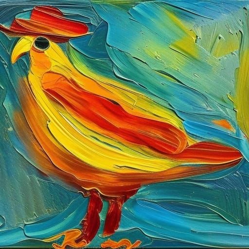 Bird Hat in Expressionist Oil Painting Style
