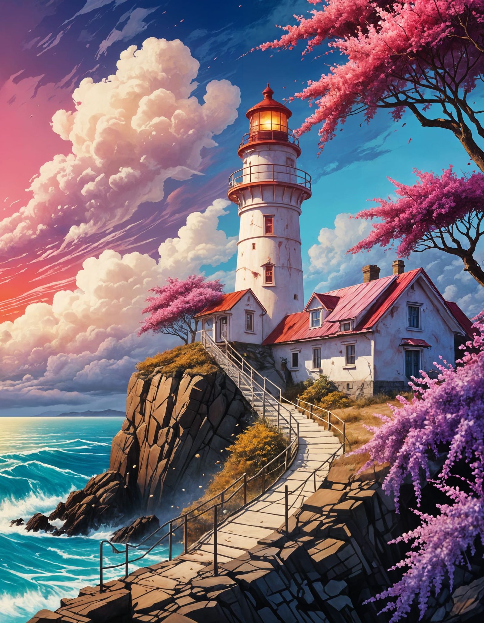 Dreamy New England Lighthouse in Vibrant Graffiti Style
