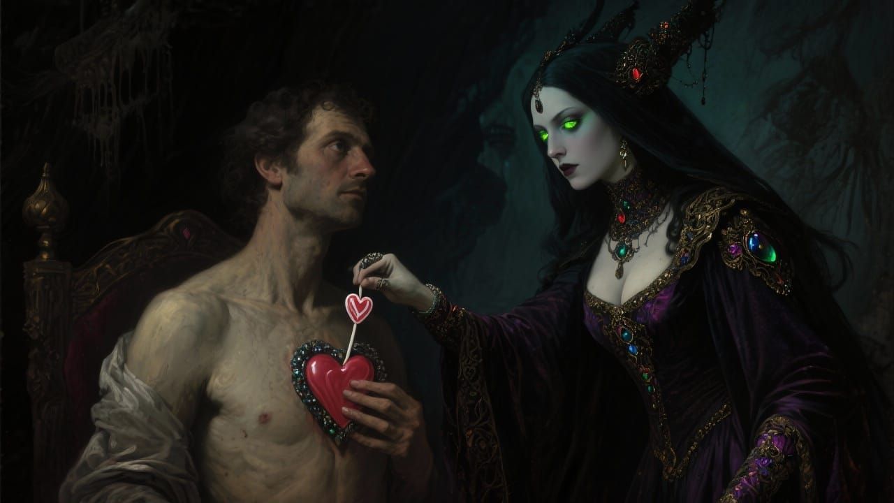 Gothic Sorceress Reveals Candy Heart From Adoring Man