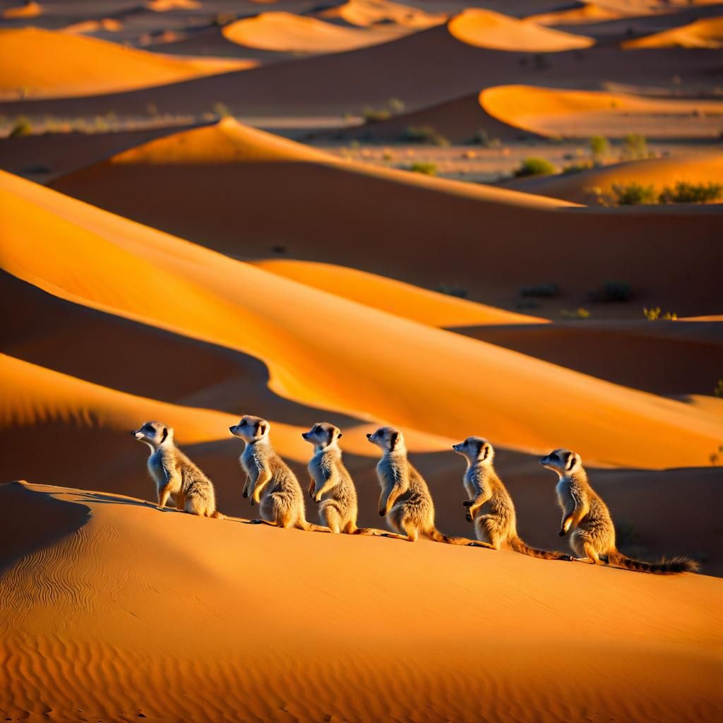 Meerkats Playing in Golden Light: Hyperrealistic Digital Art