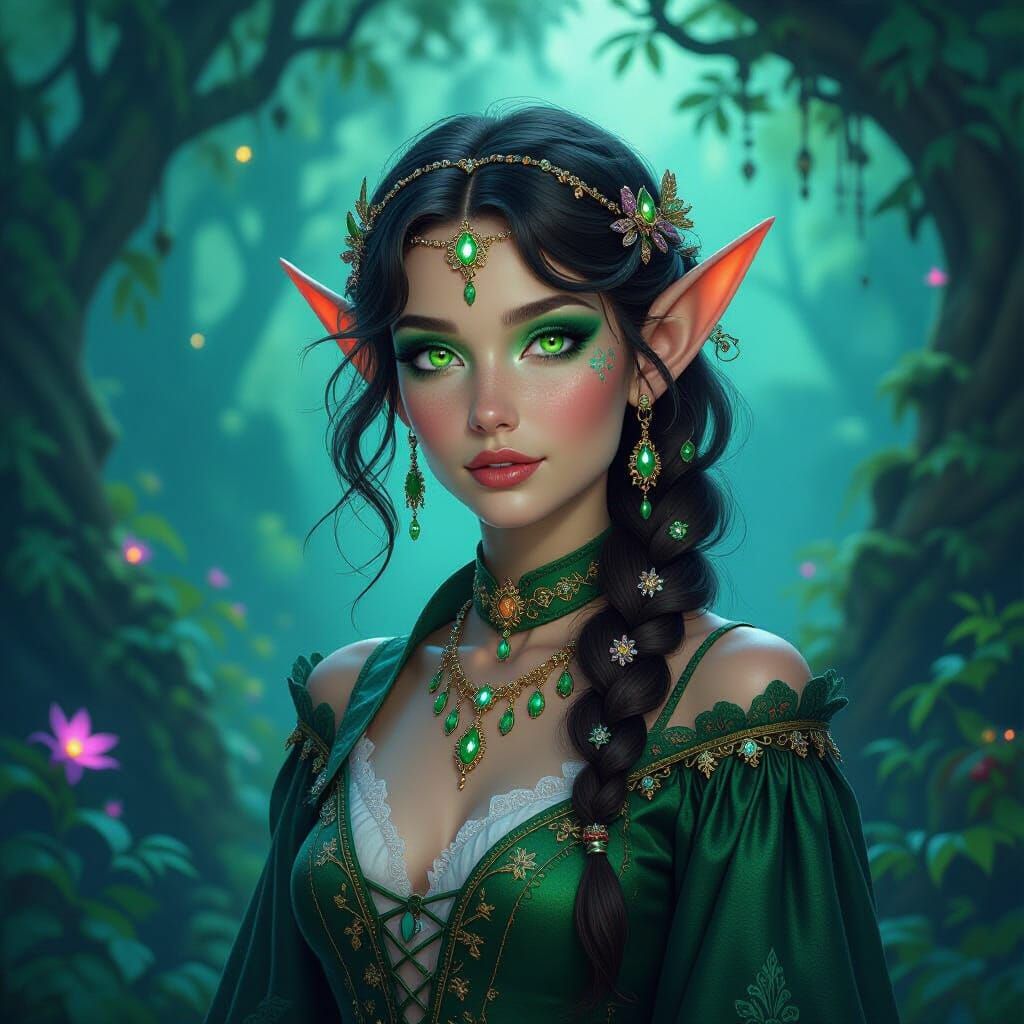 Whimsical Elf in Enchanted Forest Twilight