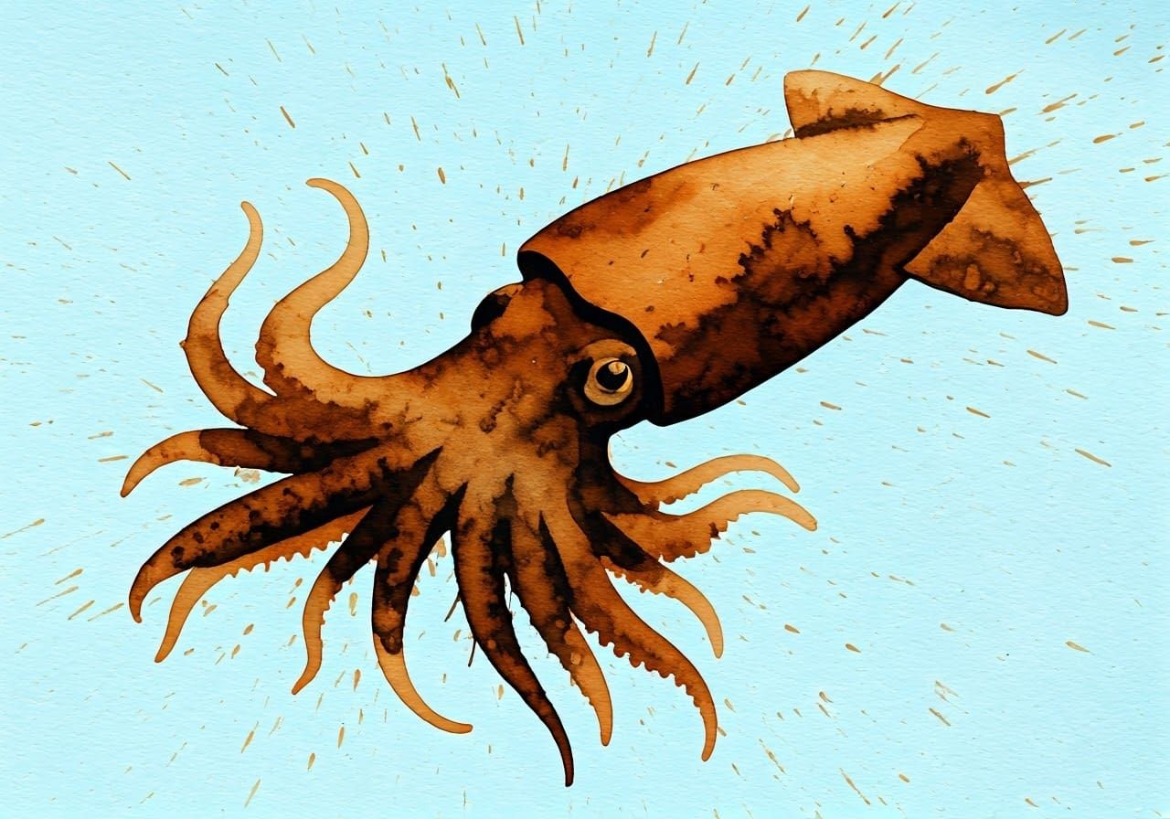Expressive Ink Squid in Abstract Expressionist Style