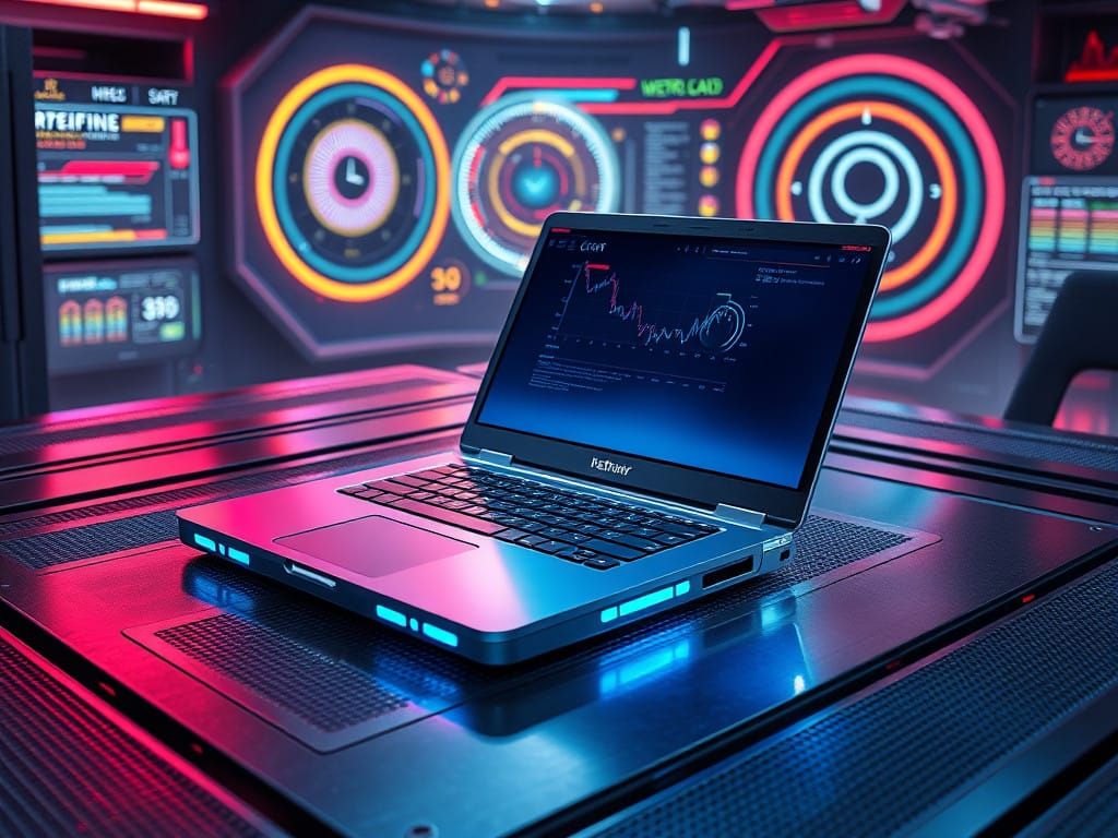 a laptop computer sitting on top of a table