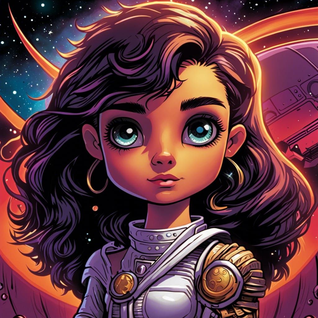 Woman Visits Moon in Comic Book Art