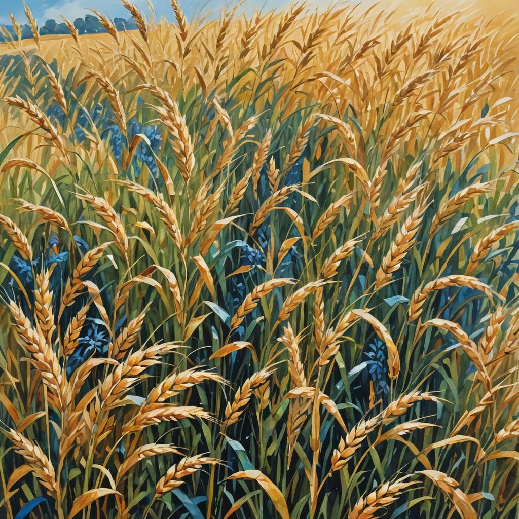 Golden Wheat Field: Impressionist Gouache Masterpiece