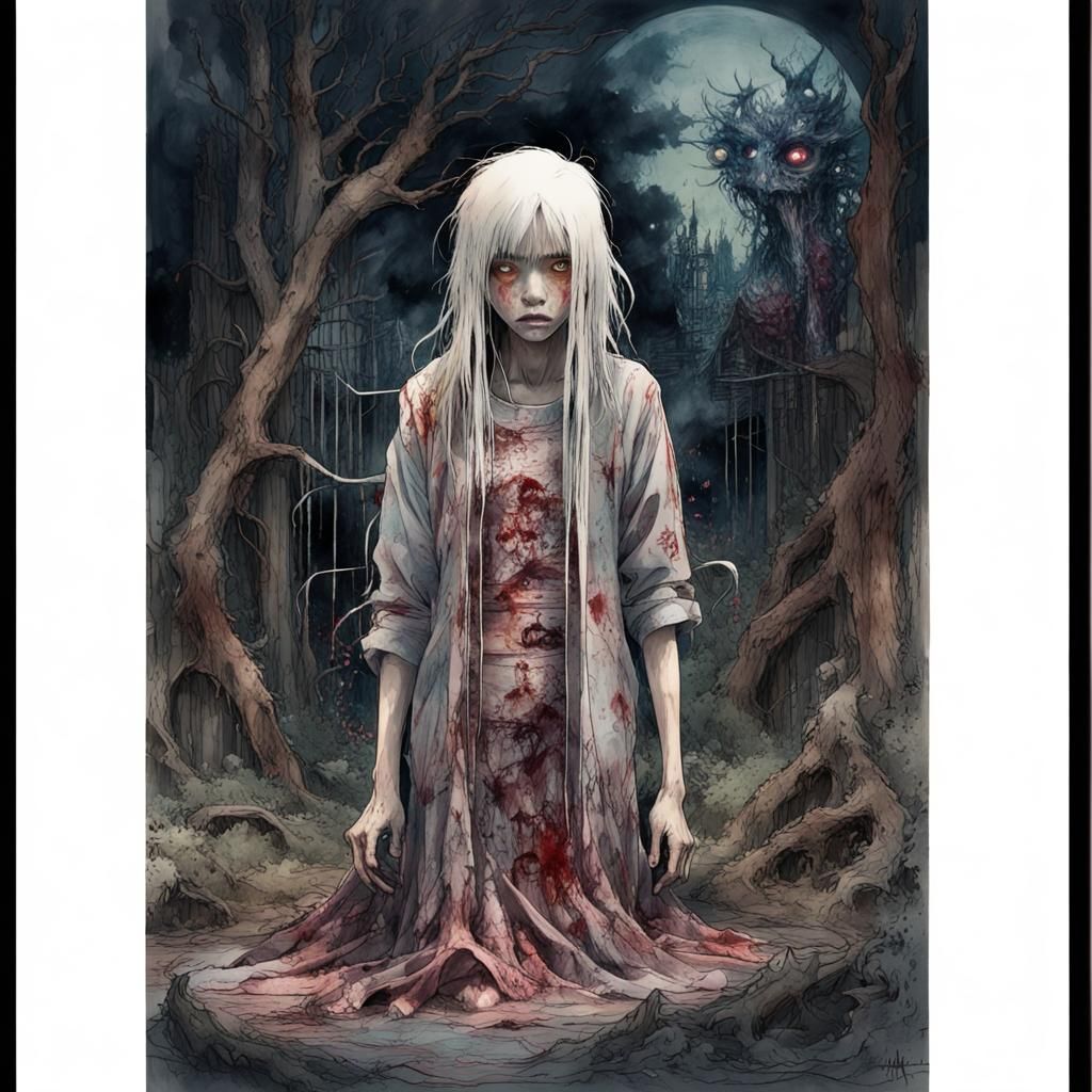 Macabre Cronenberg Body Horror Monster in Ghibli Style