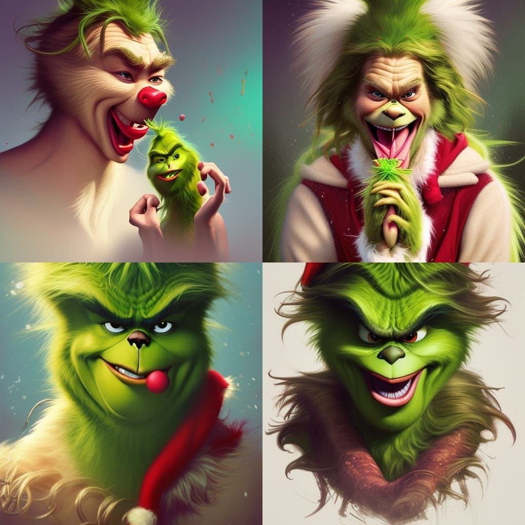 Grinch Laughing: Hyperdetailed Portrait in Artgerm Style