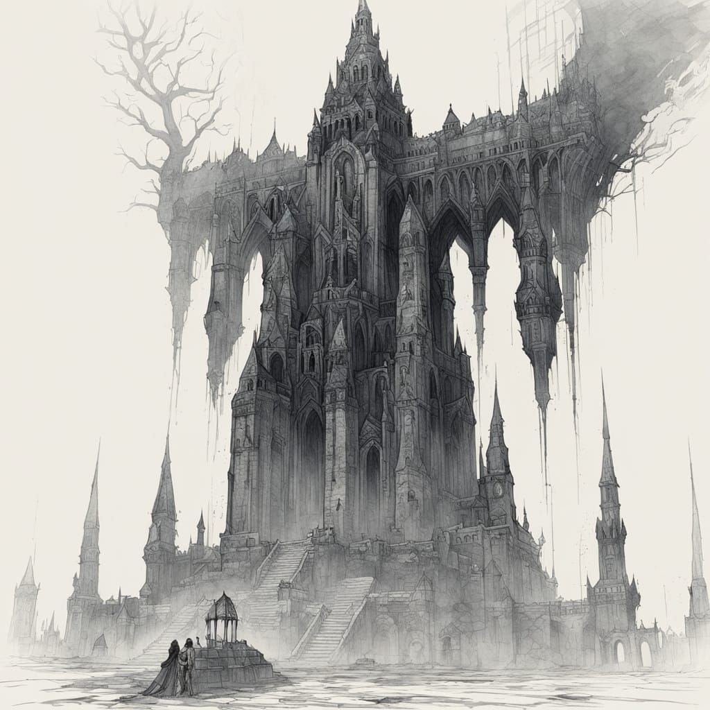 Gothic Stone Colossus with Ancient City