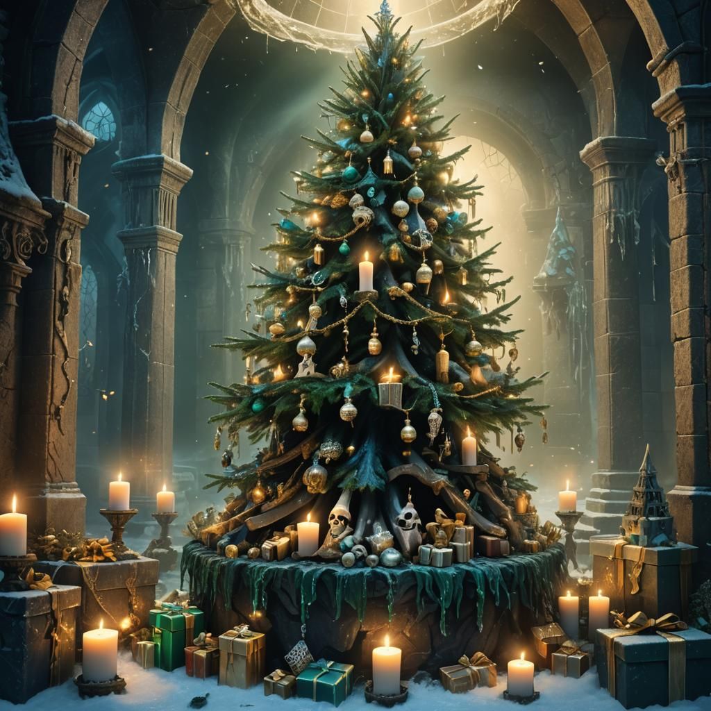 Surreal Christmas Crypt Scene in Dark Fantasy Style