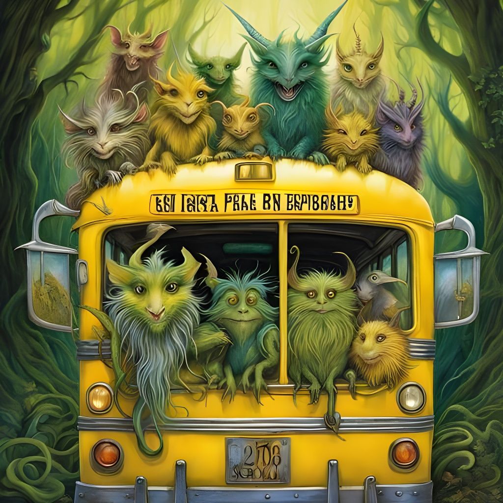 Monster kids on a yellow school bus