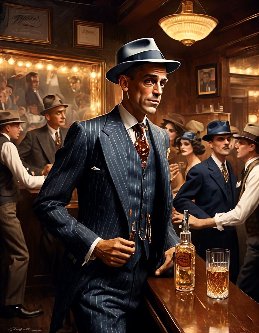 Bootlegger at the Speakeasy: Vintage Pinstripe Scene