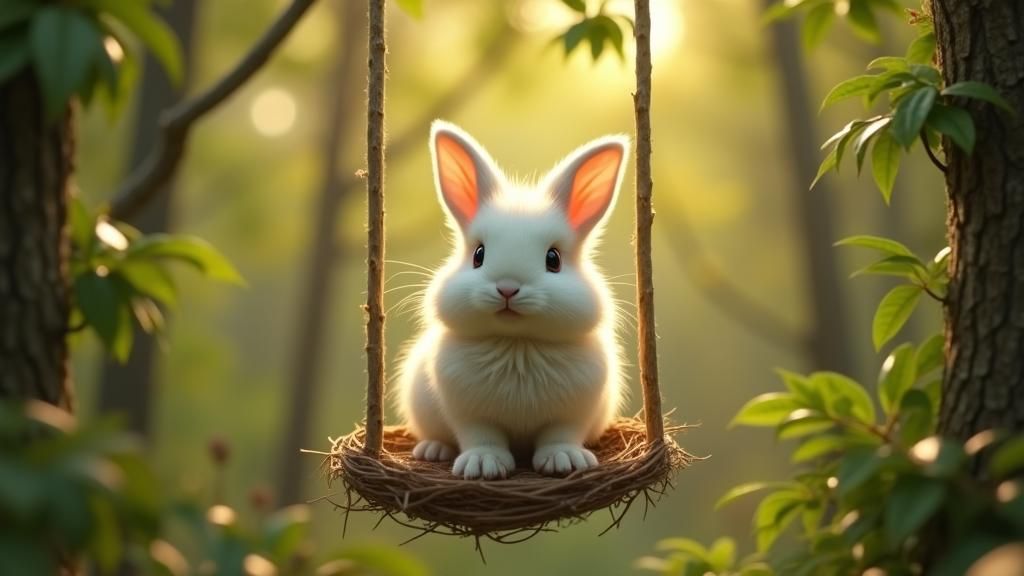 Moonlit White Rabbit Nest in Forest, Cinematic