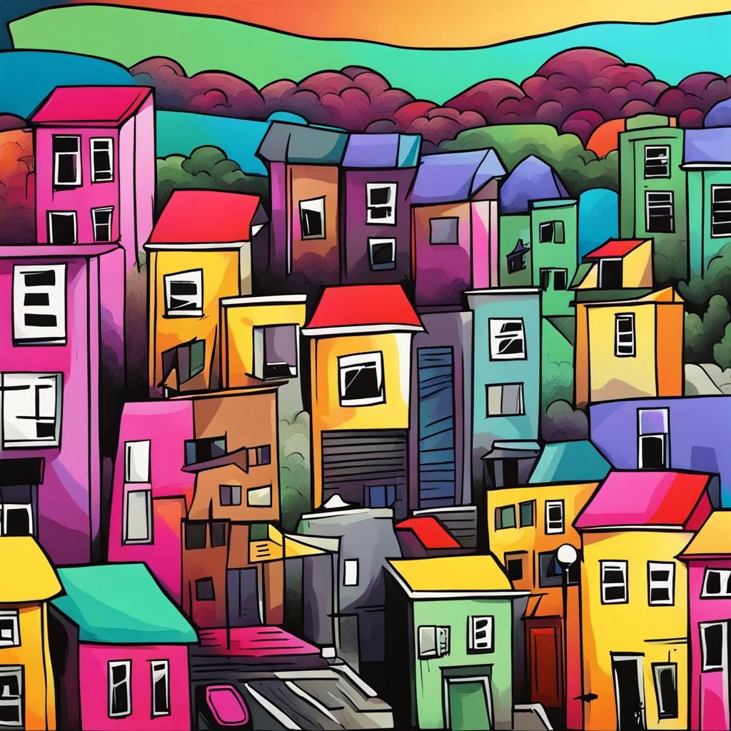 Urban Landscape Doodle in Street Art Style