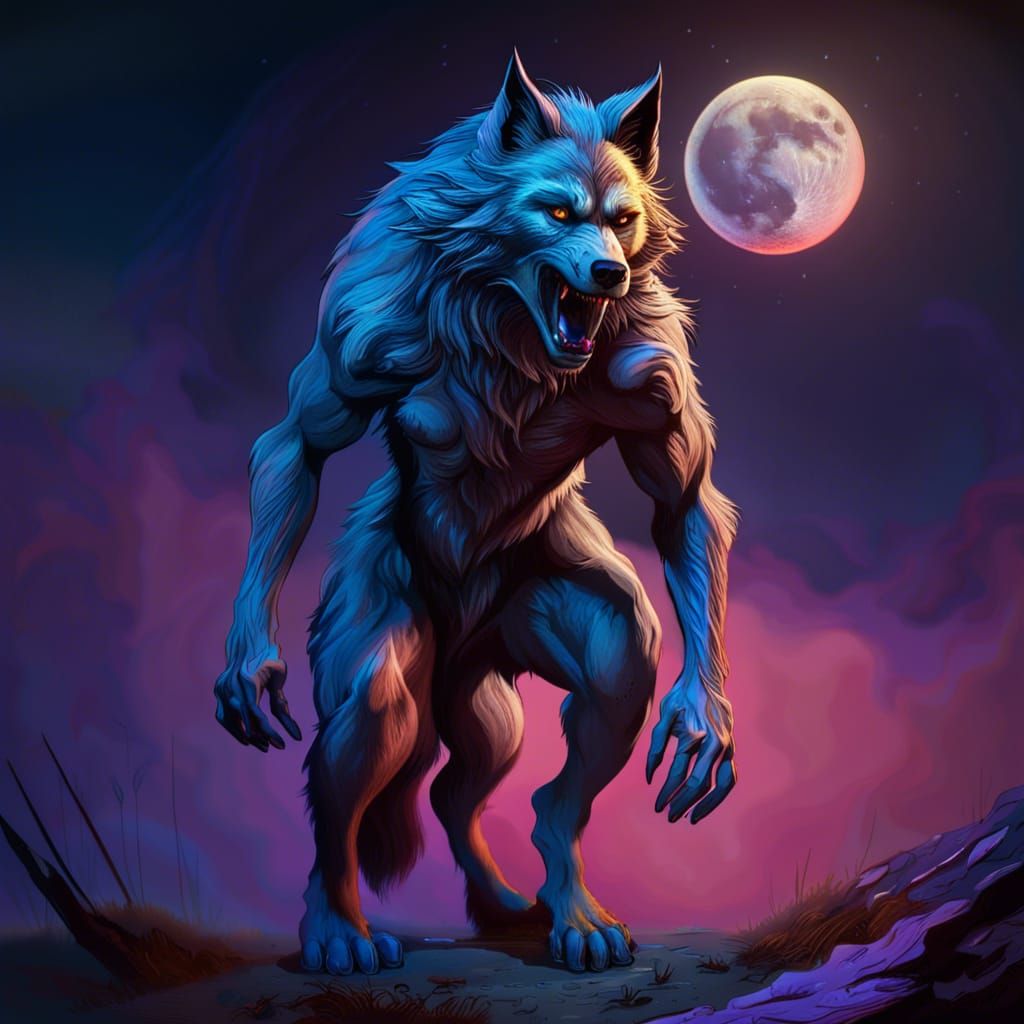 Hyperrealistic Female Werewolf Under Moonlight